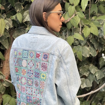 Arabesque Lower Back Print Denim Jacket