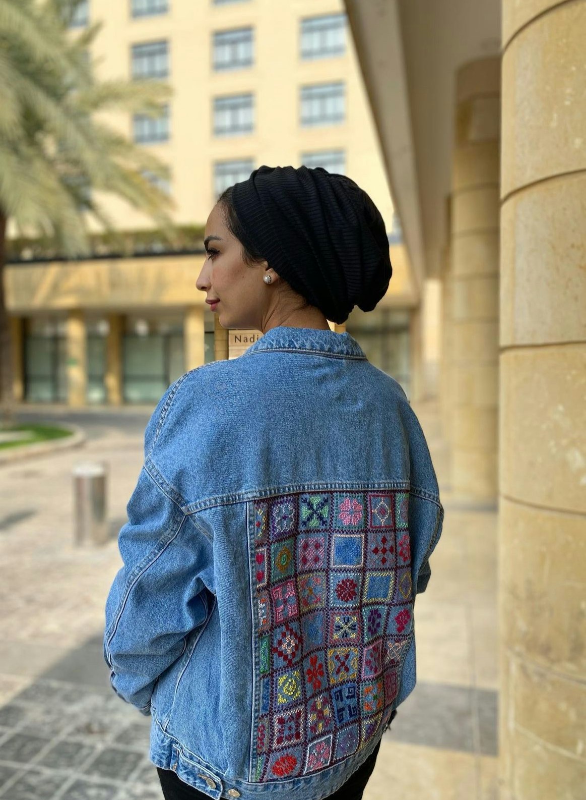 Arabesque Lower Back Print Denim Jacket