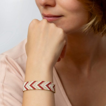 Handmade Red Beaded Bracelet - Sickles | Palestinian-Tatreez