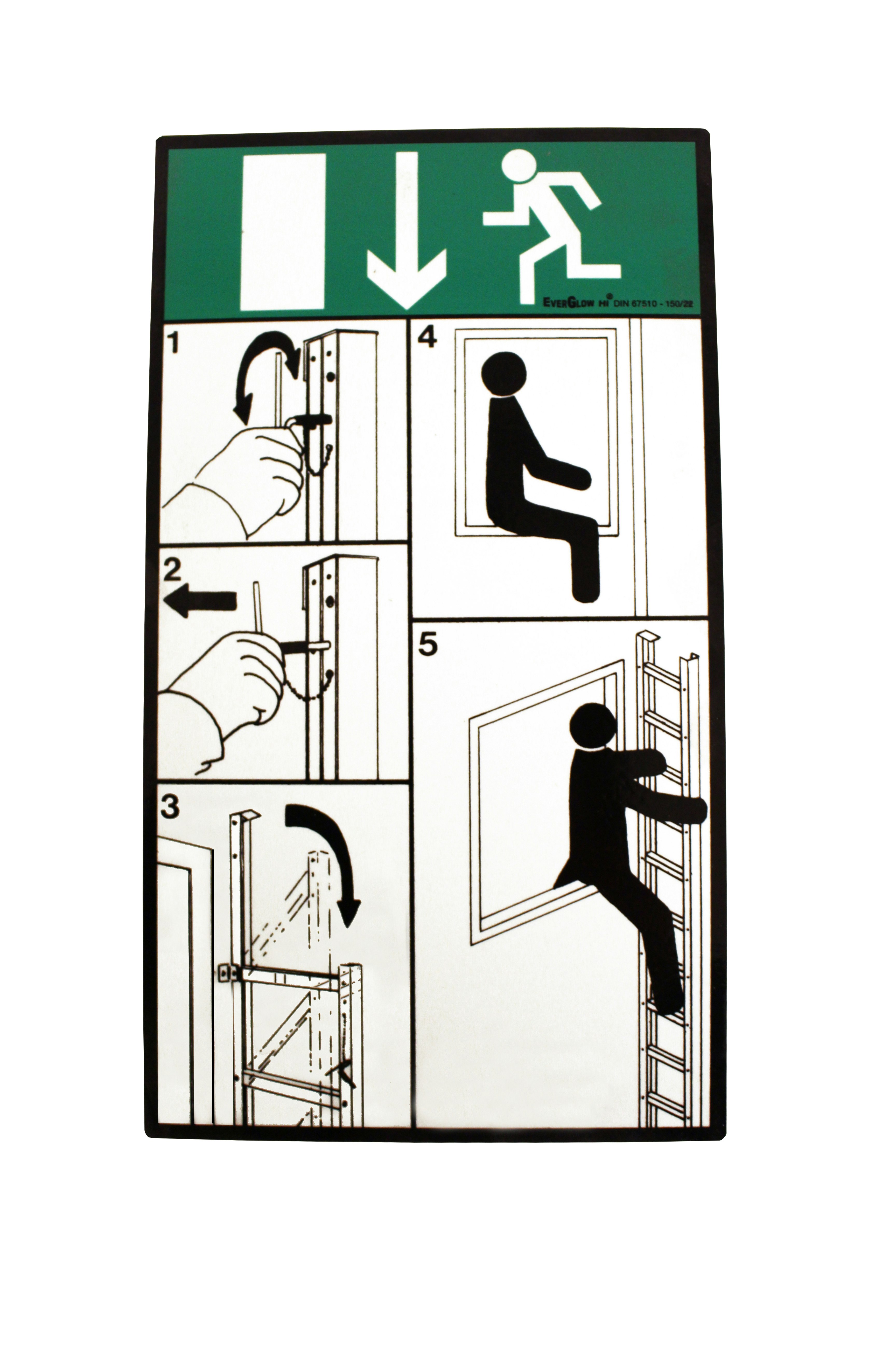 Instruktionsskylt fällbar utrymningsstege