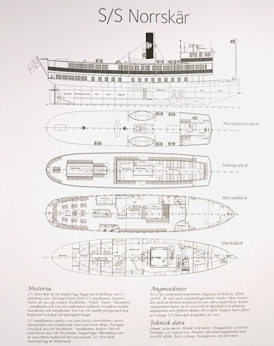 S/S Norrskär, Plan-/Profilritning  svart/vit