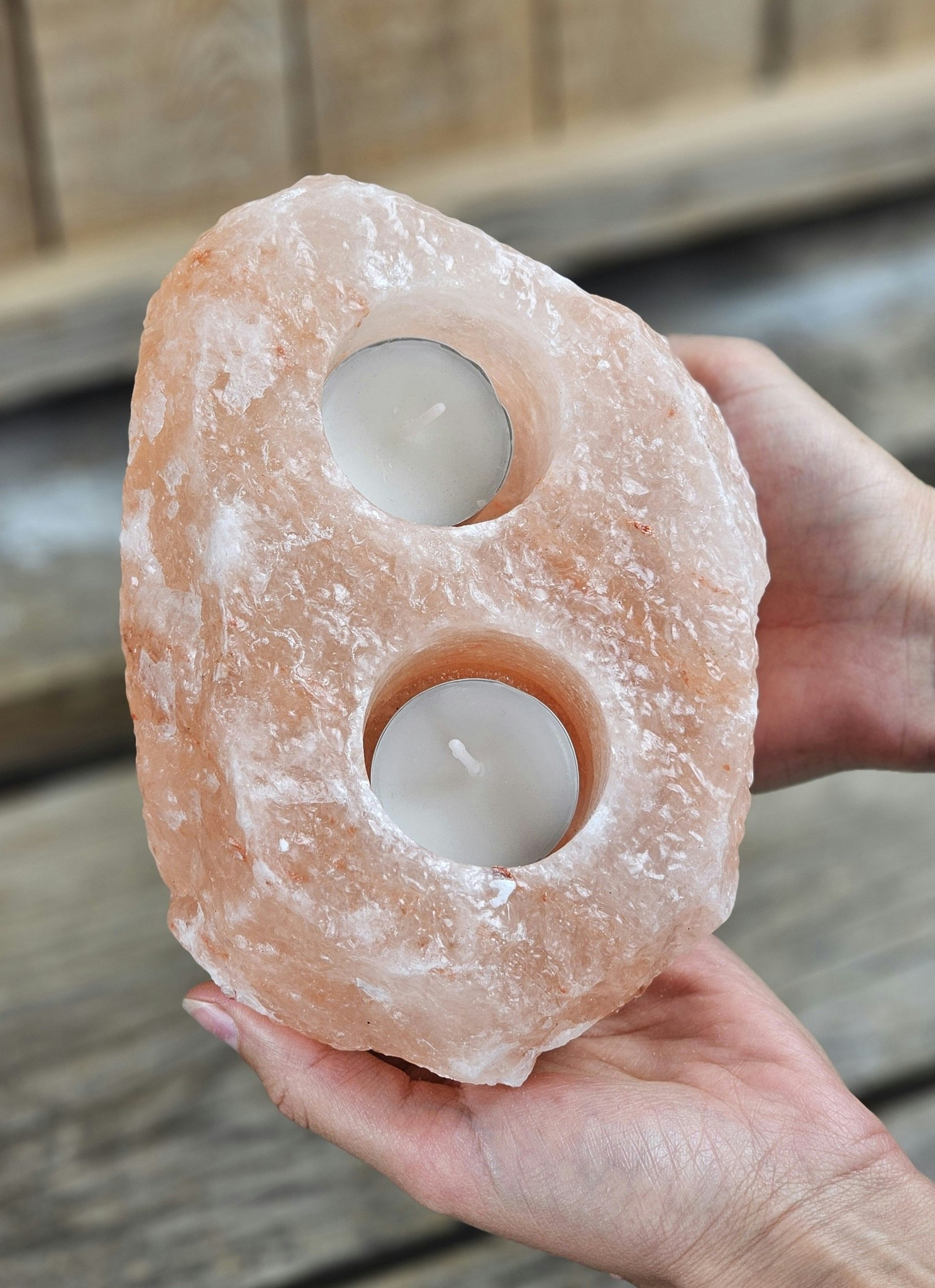 Himalaya Saltkristall, ljuslykta orange 2 hål
