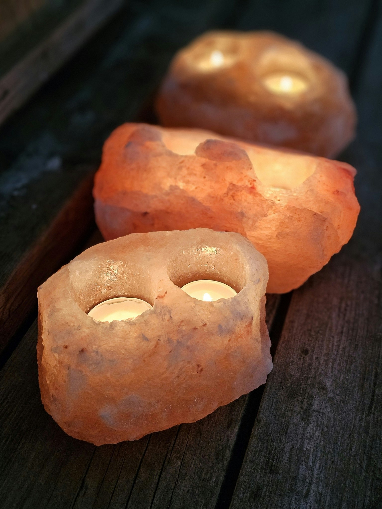 Himalaya Saltkristall, ljuslykta orange 2 hål