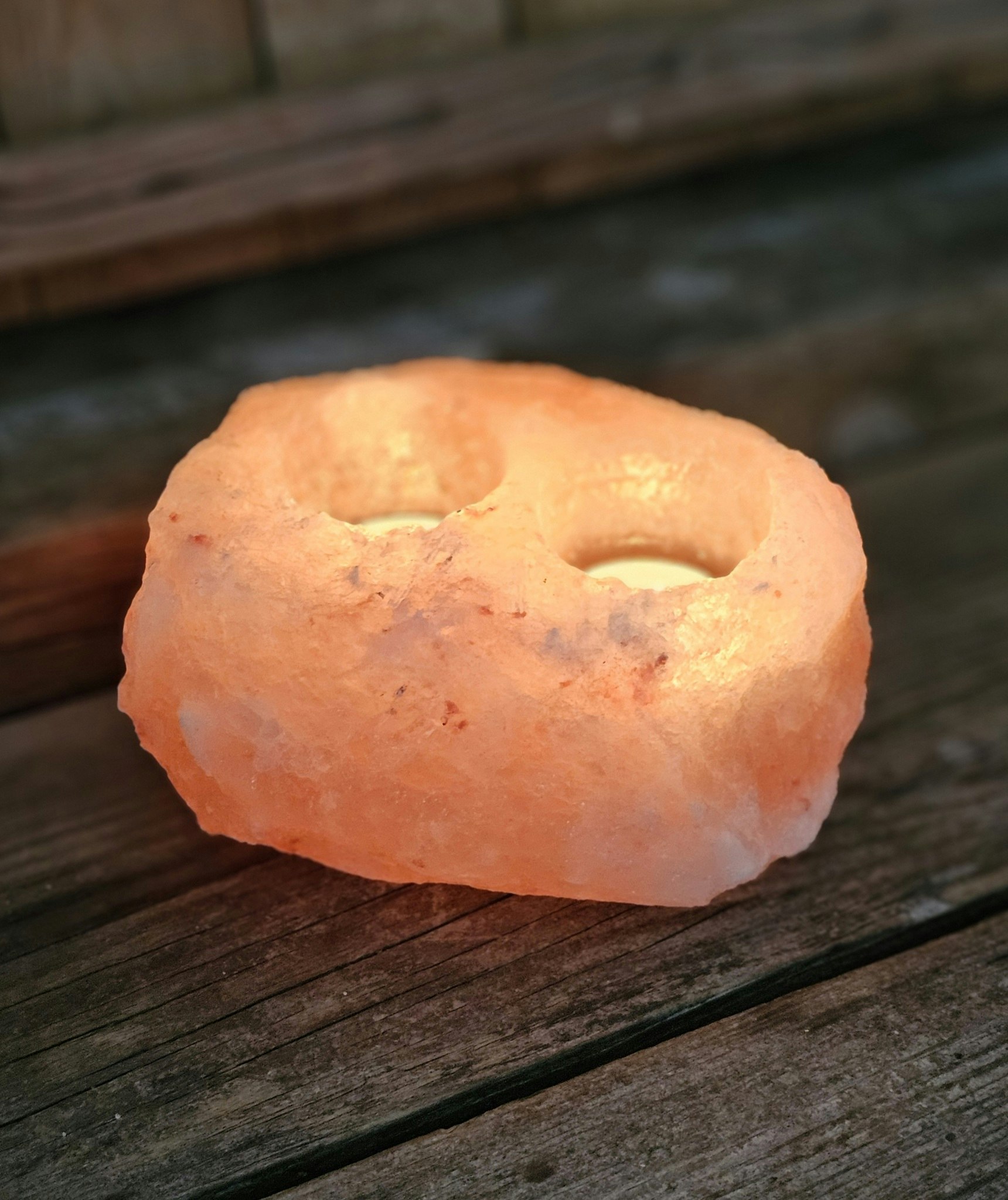 Himalaya Saltkristall, ljuslykta orange 2 hål