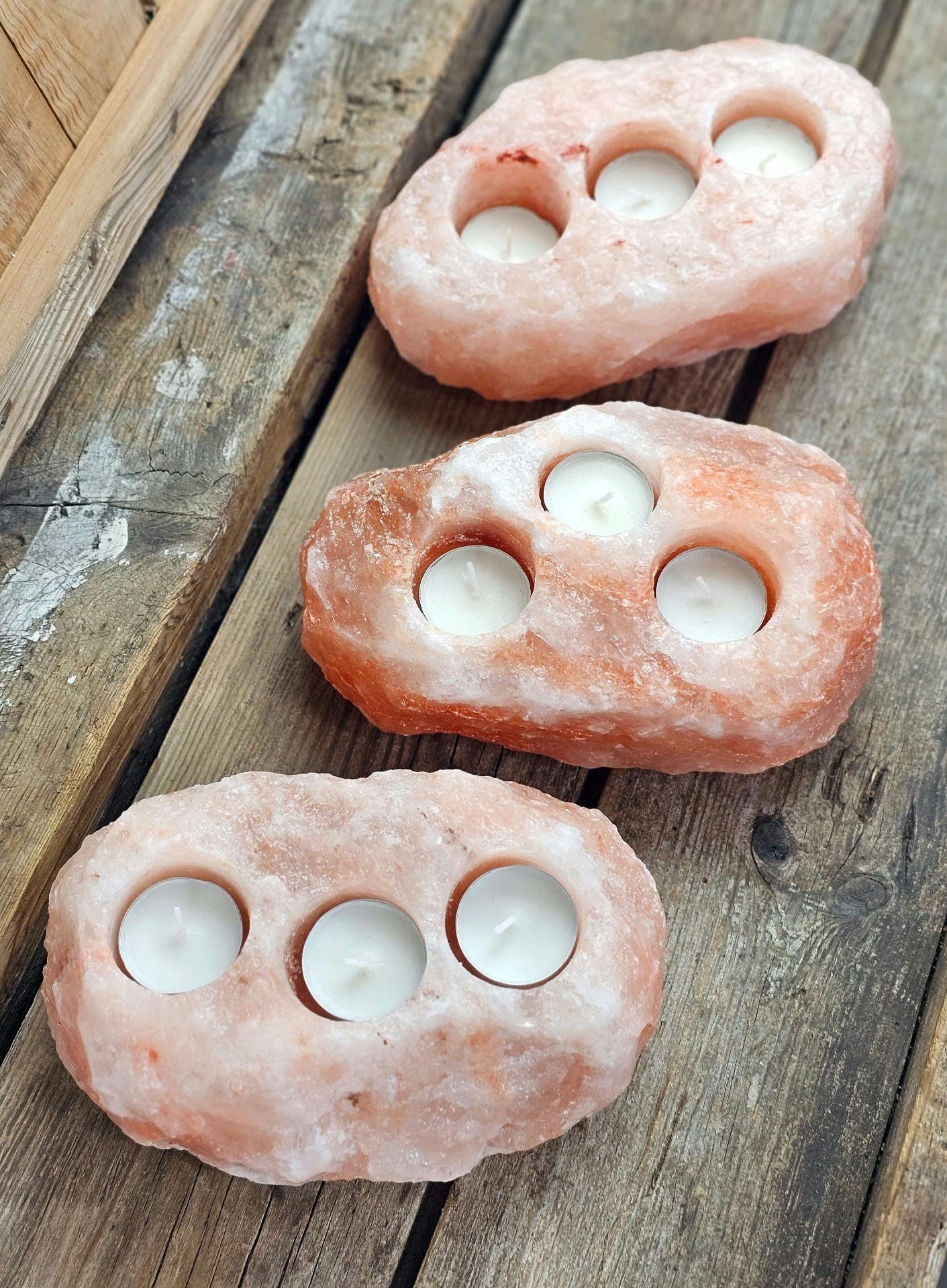 Himalaya Saltkristall, ljuslykta orange 3 hål