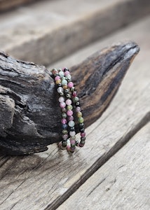 Vattenmelon Turmalin extra, armband 4mm runda pärlor