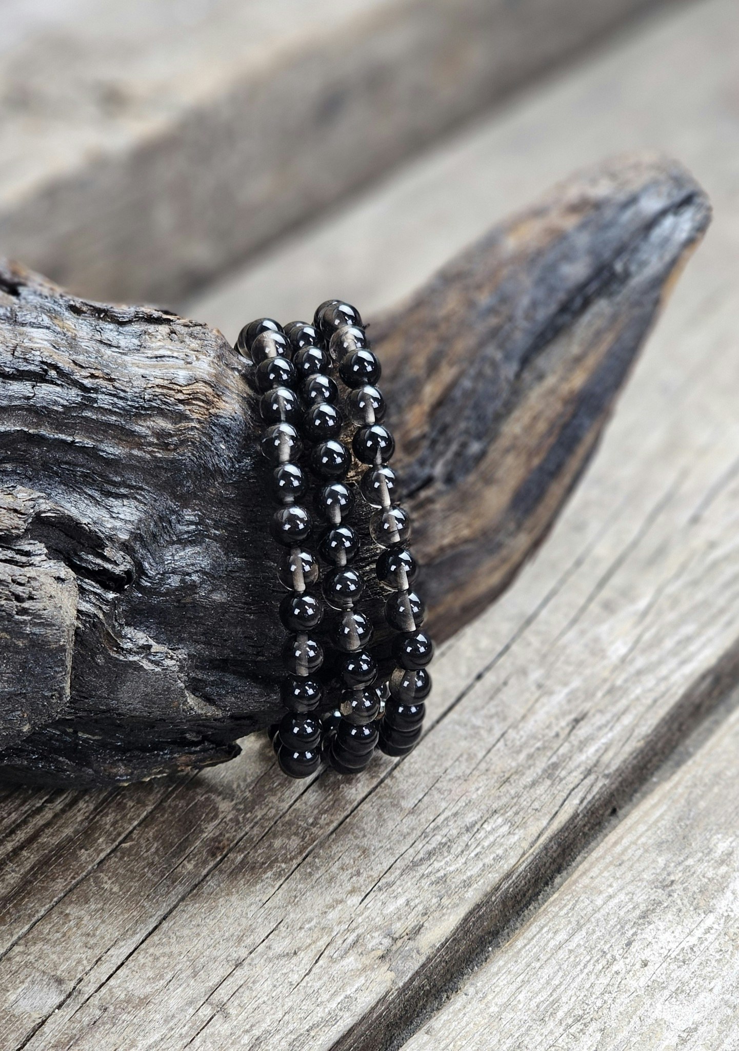 Obsidian (transparent), armband 6mm runda pärlor