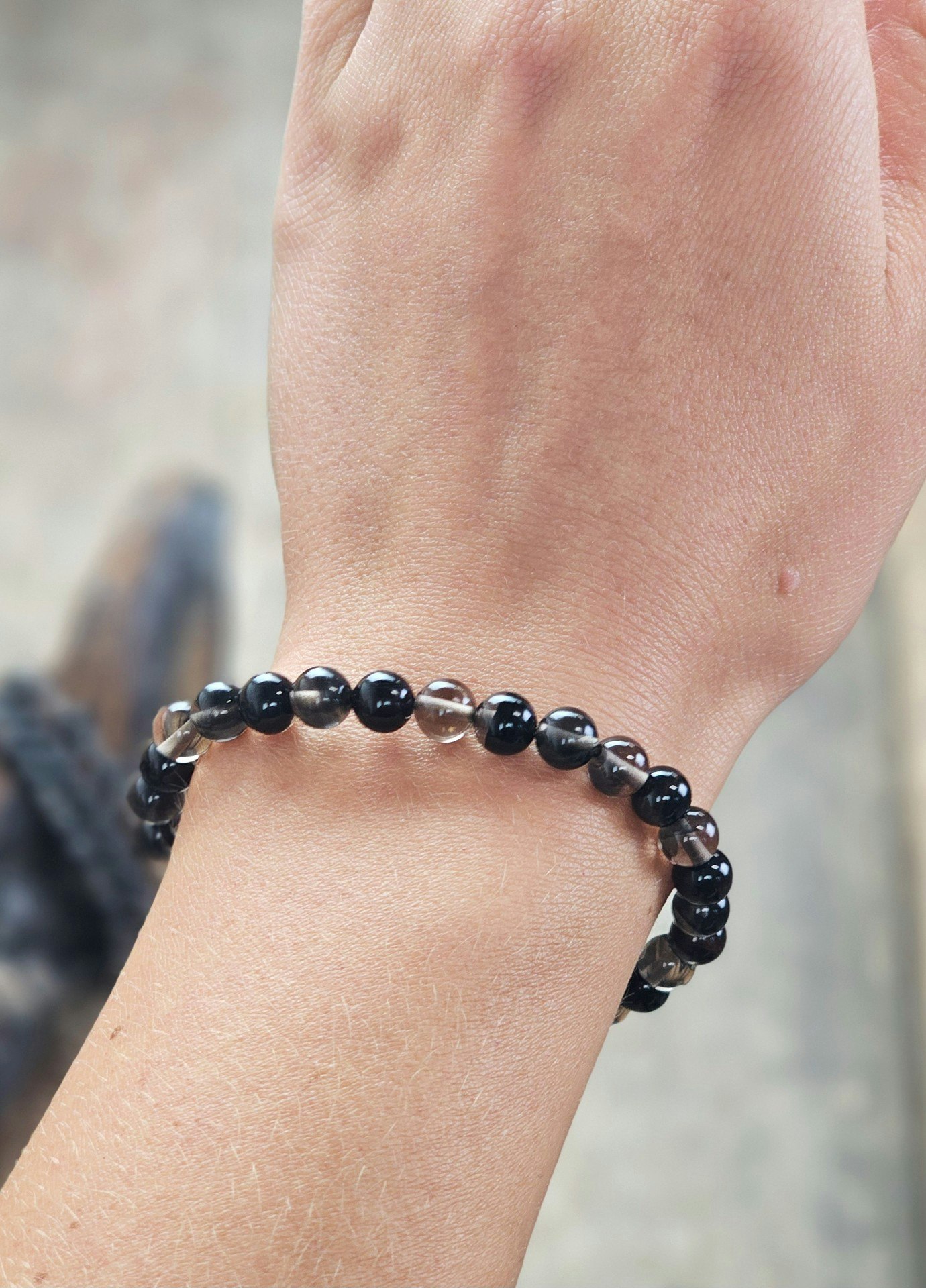 Obsidian (transparent), armband 6mm runda pärlor