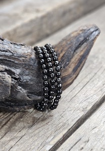 Jet (Fossilerad kolmineral), armband 6mm runda pärlor