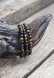 Tigeröga, Falköga & Oxöga mix, armband 6mm runda pärlor