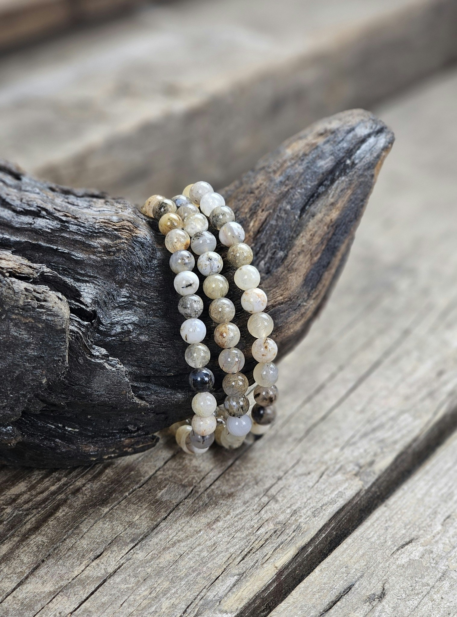 Dendrit Agat, armband 6mm runda pärlor
