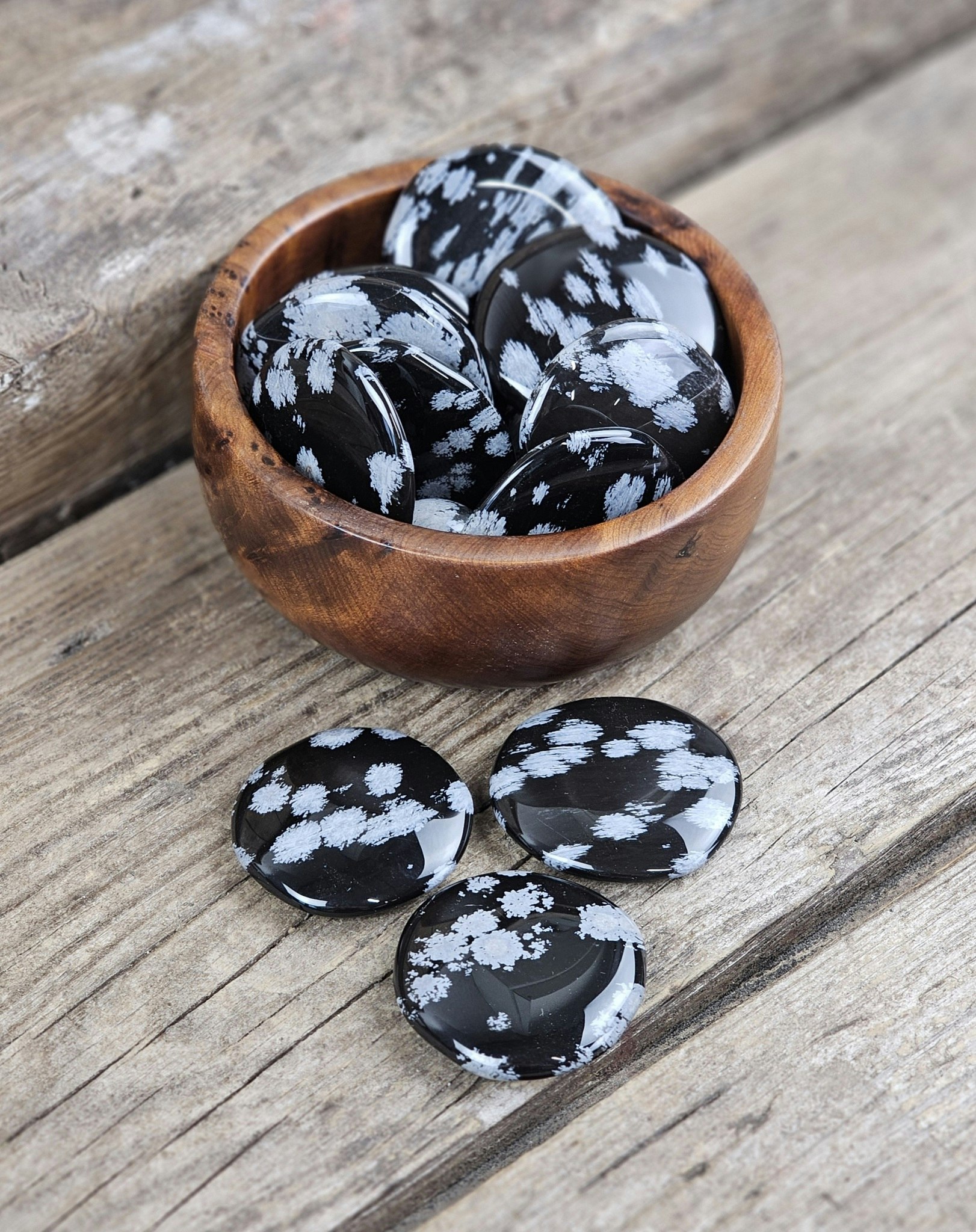 Snöflingeobsidian platta, touchstone