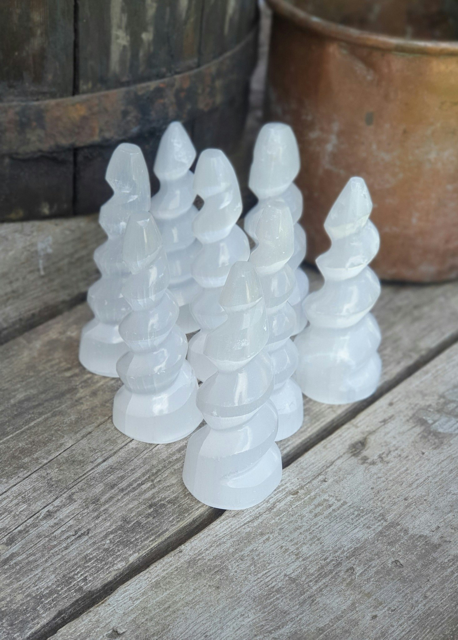 Vit Selenit, spiral/enhörningshorn 10 cm