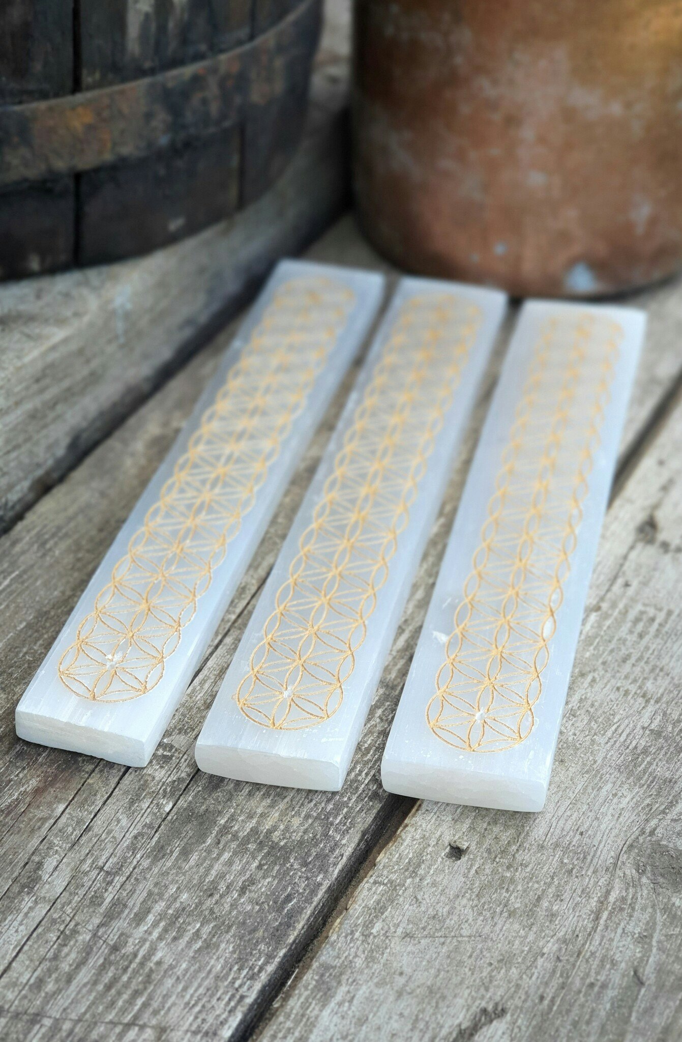 Vit Selenitplatta, Flower Of Life rökelsehållare