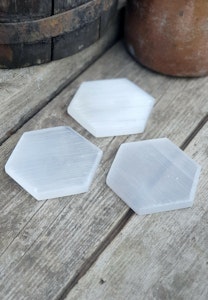 Vit Selenit, hexagonal glans (laddningsplatta) 10 cm