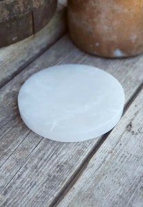 Vit Selenit, extra stor rund platta (laddningsplatta) 15 cm