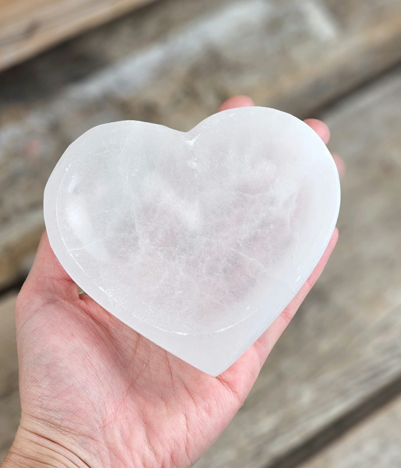 Vit Selenit, hjärta skål 10 cm