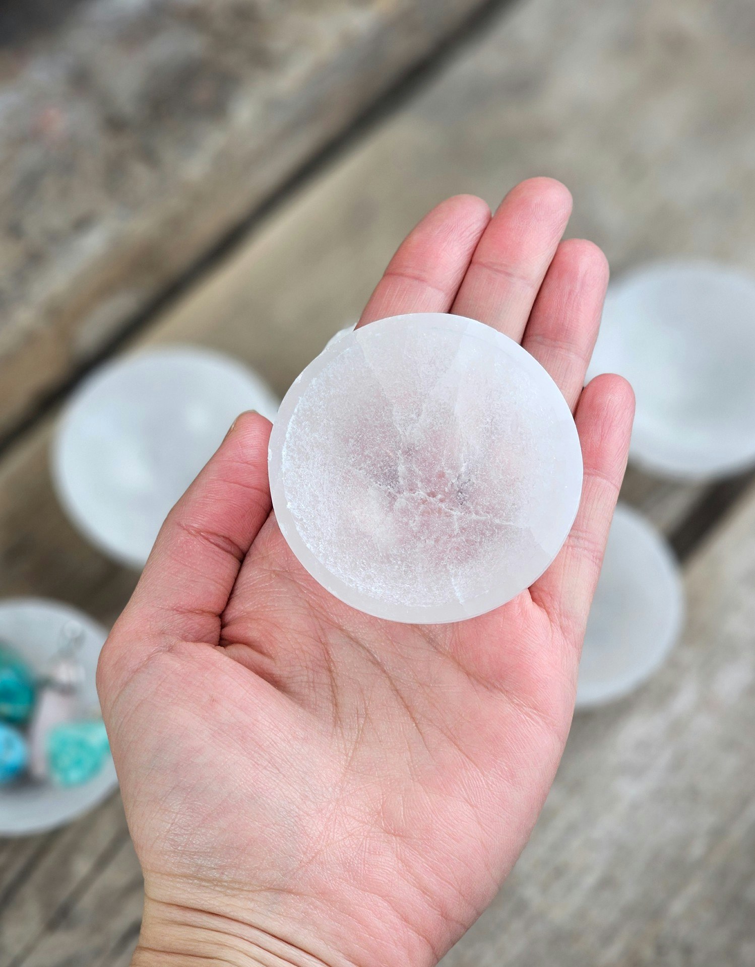 Vit Selenit, mini rund skål 7 cm