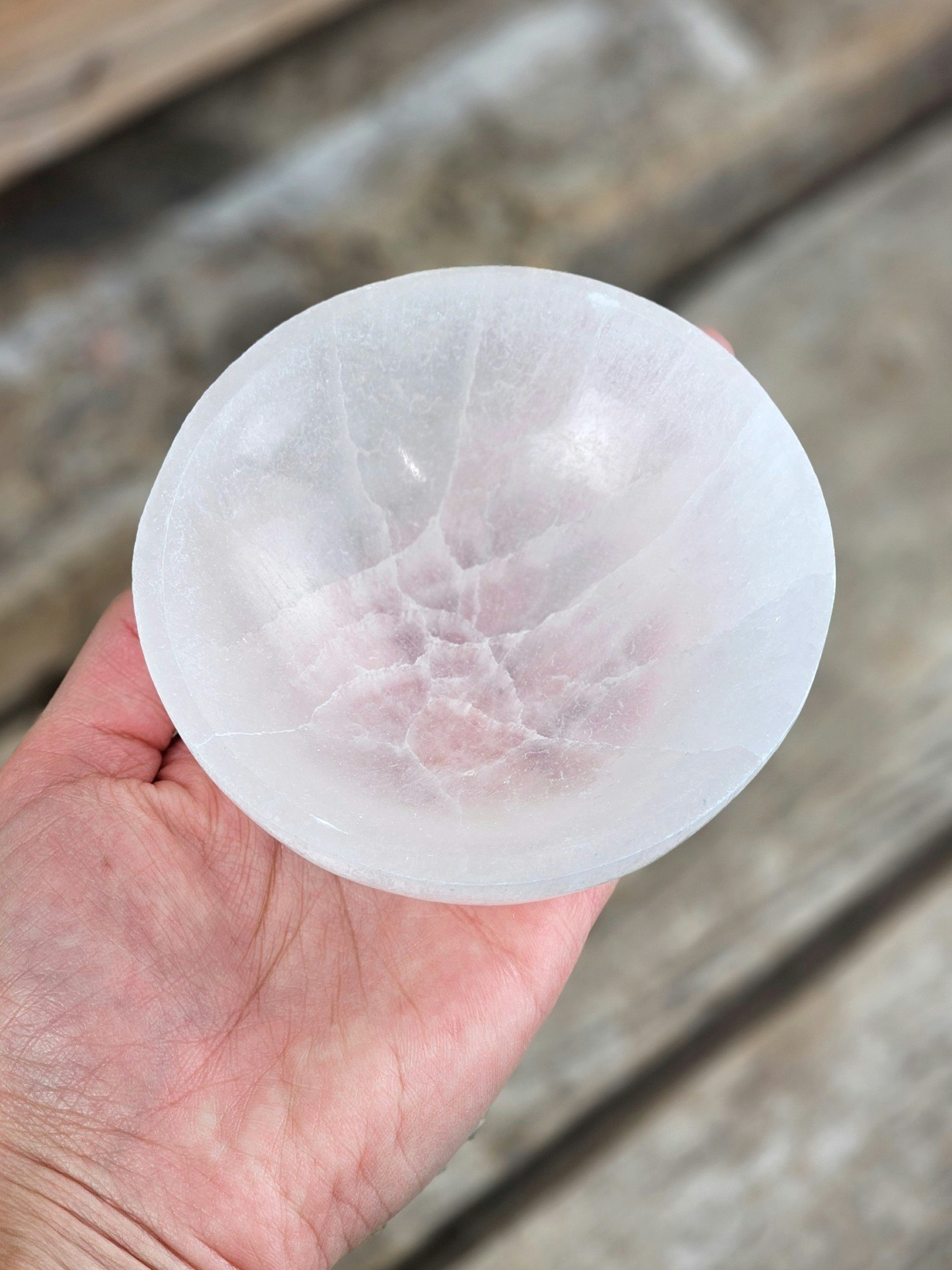 Vit Selenit, rund skål 10 cm