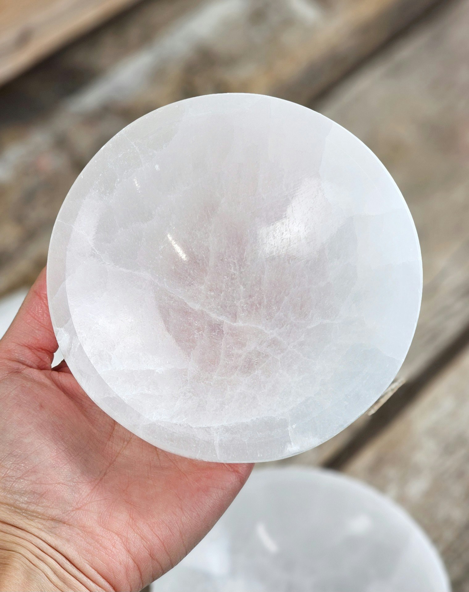 Vit Selenit, stor rund skål 12 cm