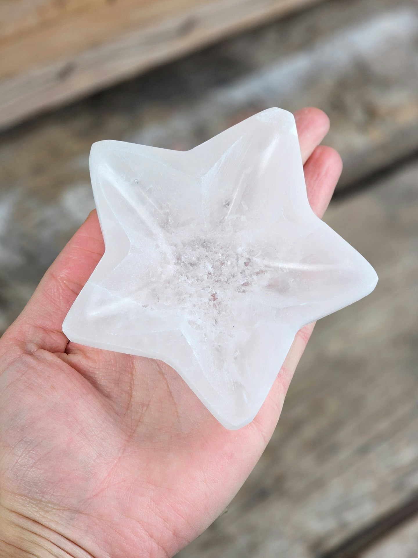Vit Selenit, stjärna skål 10 cm