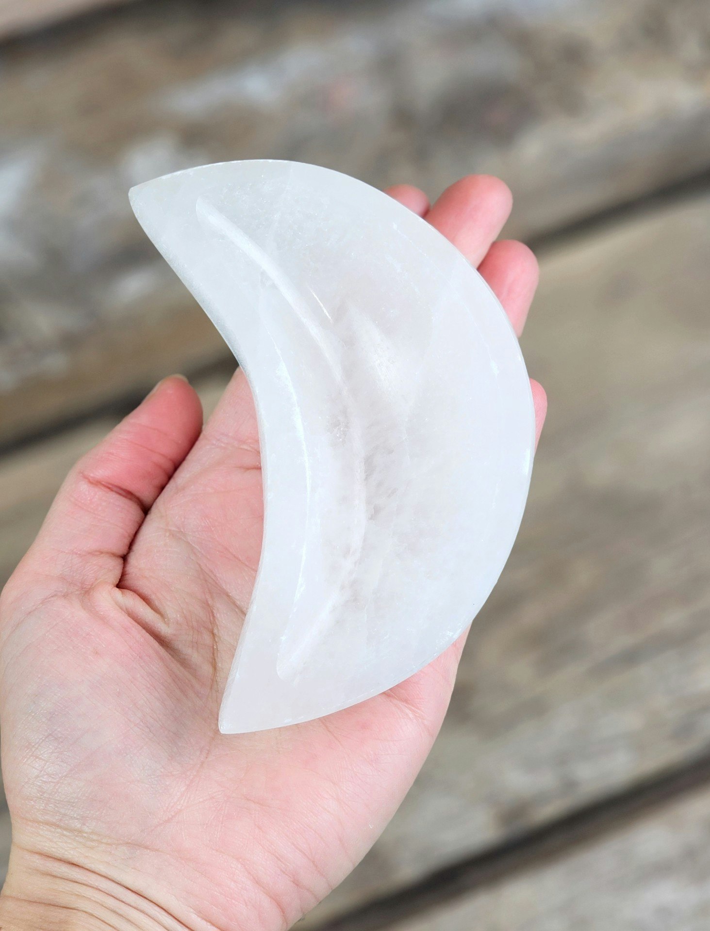 Vit Selenit, måne skål 10 cm