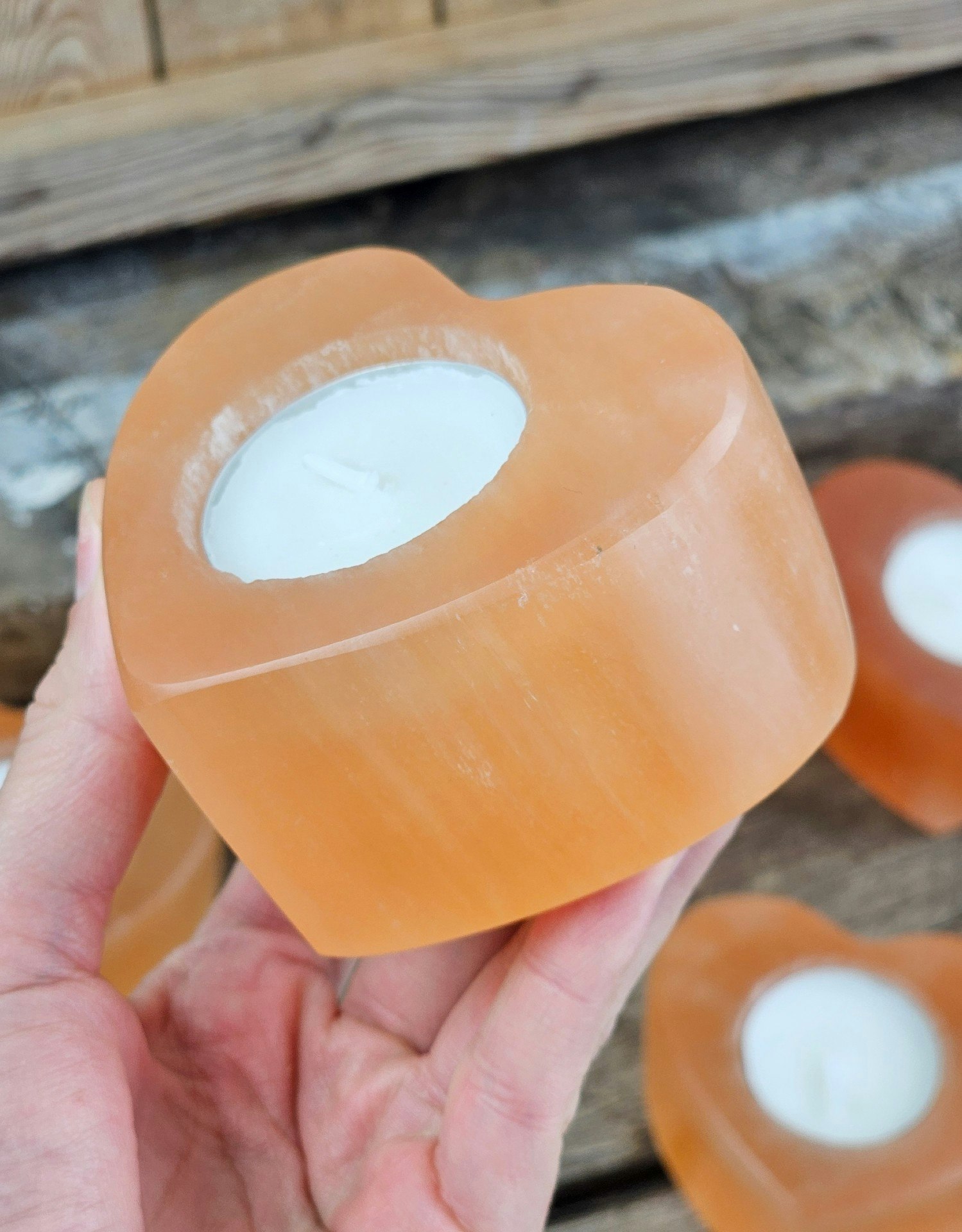 Orange Selenit, ljuslykta hjärta