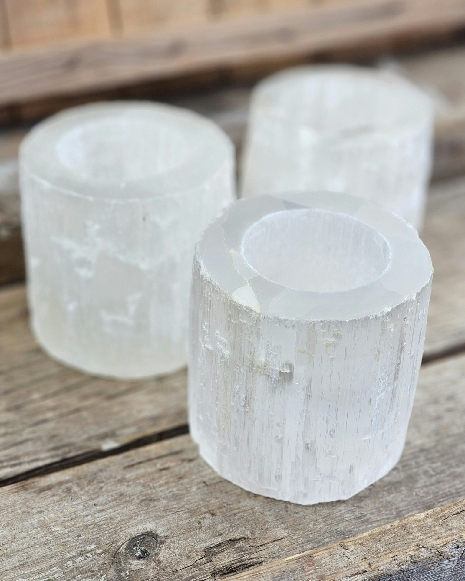 Vit Selenit, stor ljuslykta 10 cm