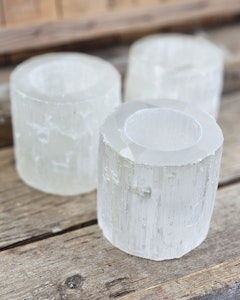 Vit Selenit, stor ljuslykta 10 cm