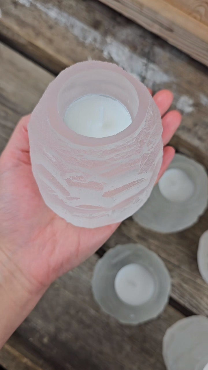 Vit Selenit, ljuslykta torn 8 cm