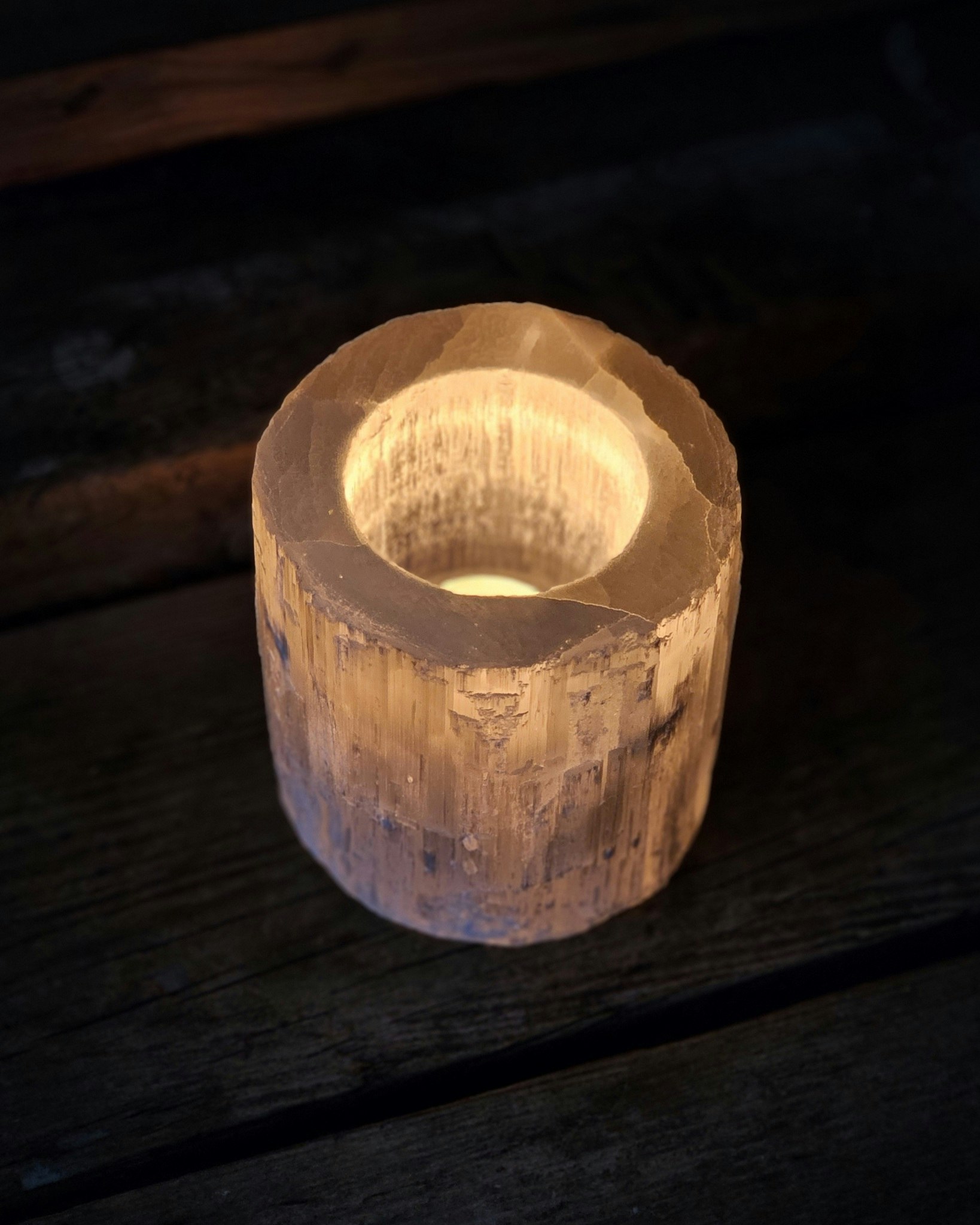 Vit Selenit, stor ljuslykta 10 cm