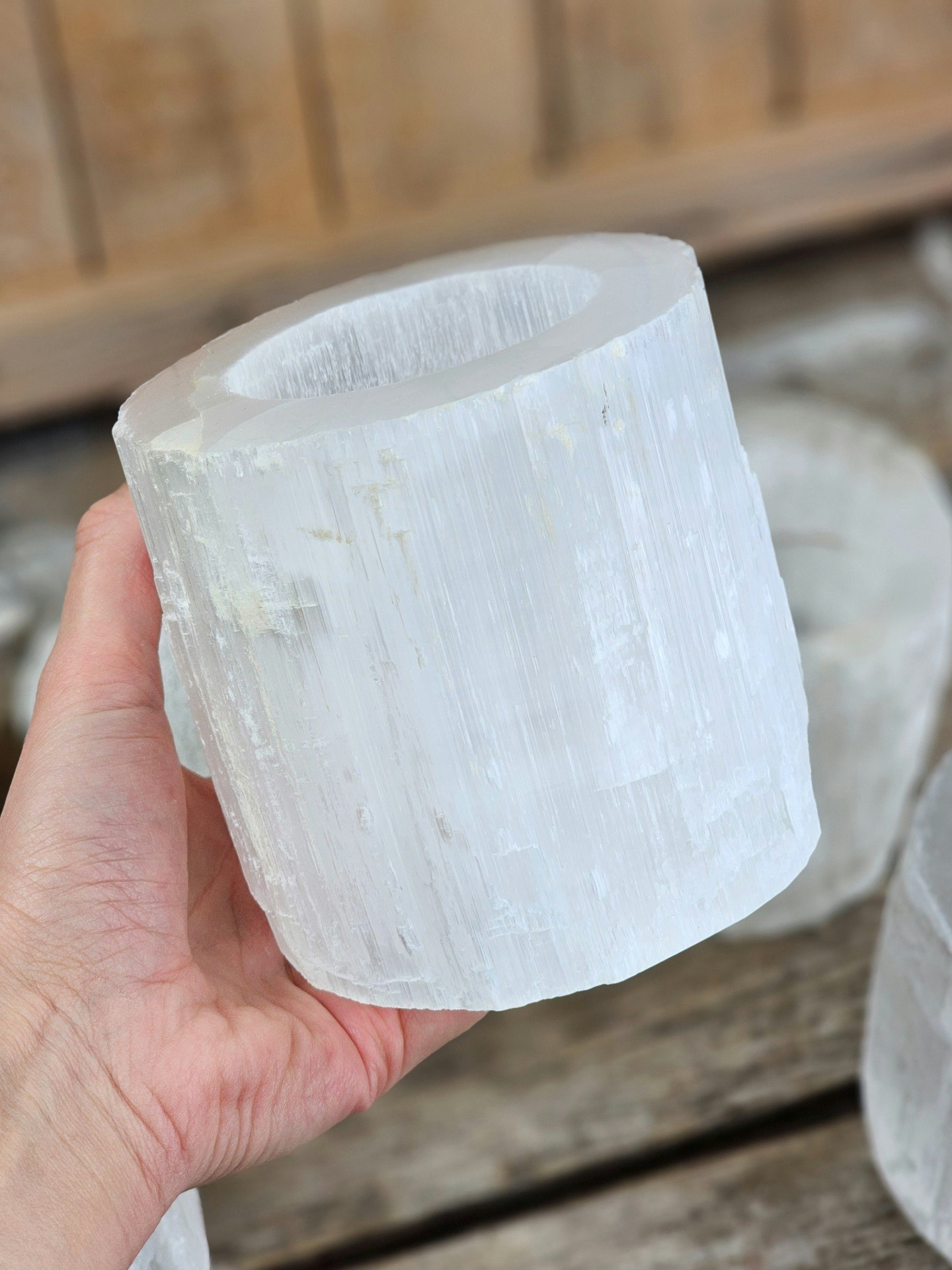 Vit Selenit, stor ljuslykta 10 cm