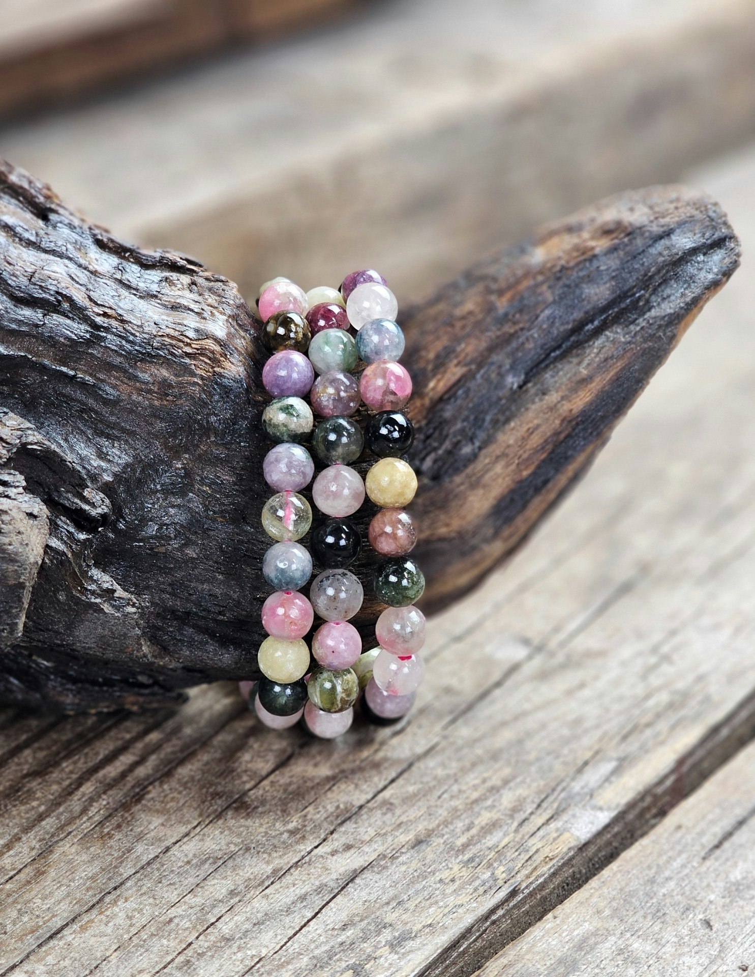 Vattenmelon Turmalin, armband 8mm runda pärlor
