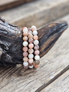 Månsten mix, armband 8mm runda pärlor