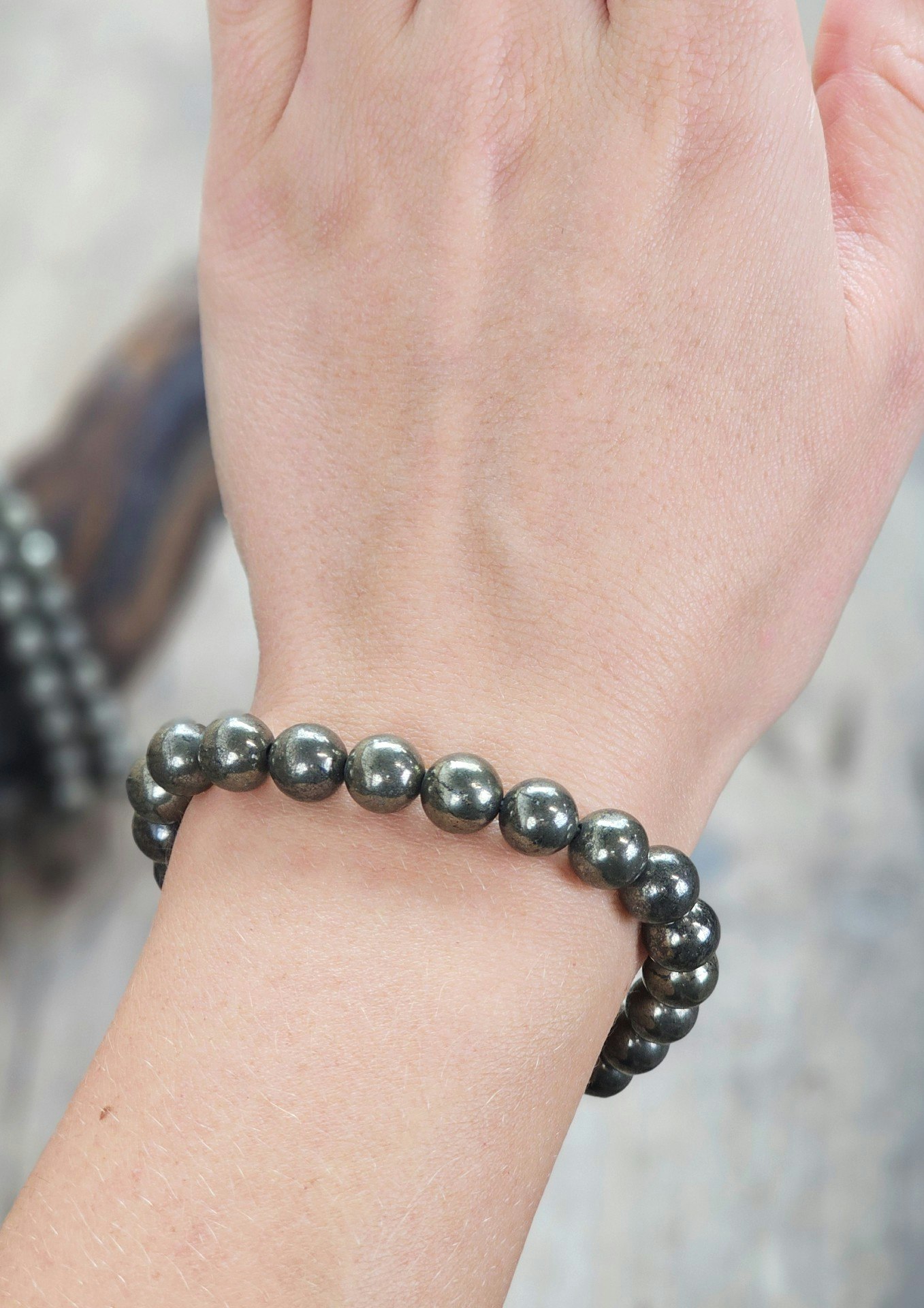 Pyrit glans, armband 8mm runda pärlor
