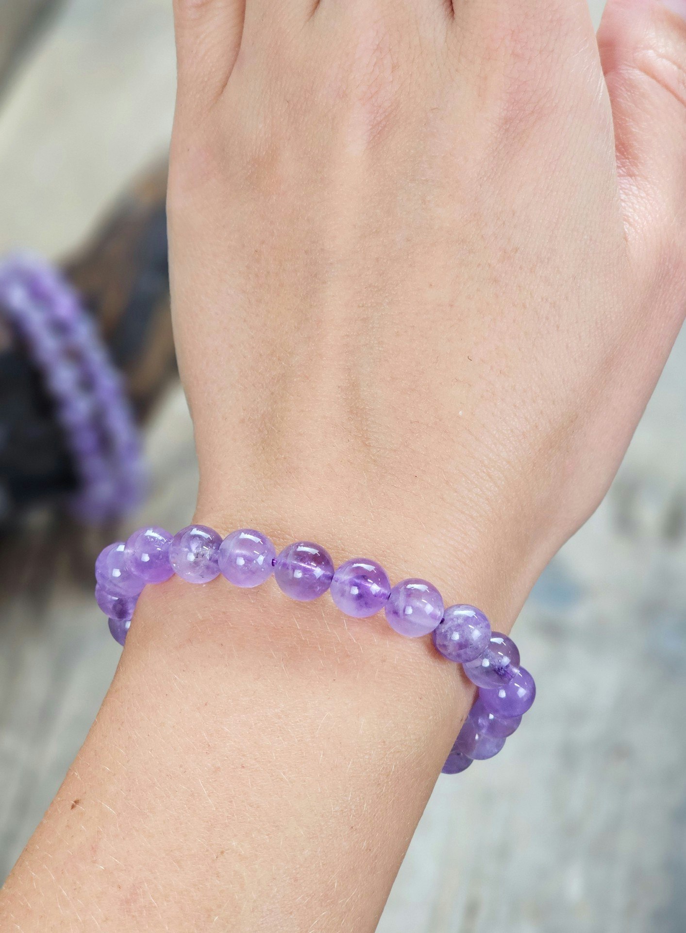 Lavendel Ametist, armband 8mm runda pärlor