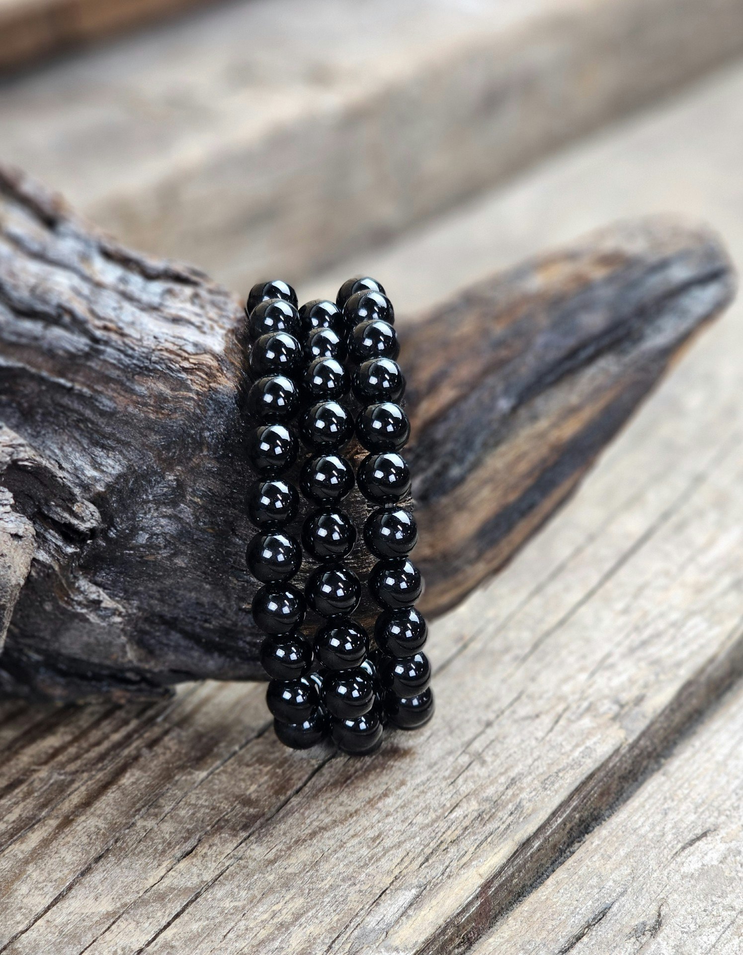 Svart Obsidian, armband 8mm runda pärlor