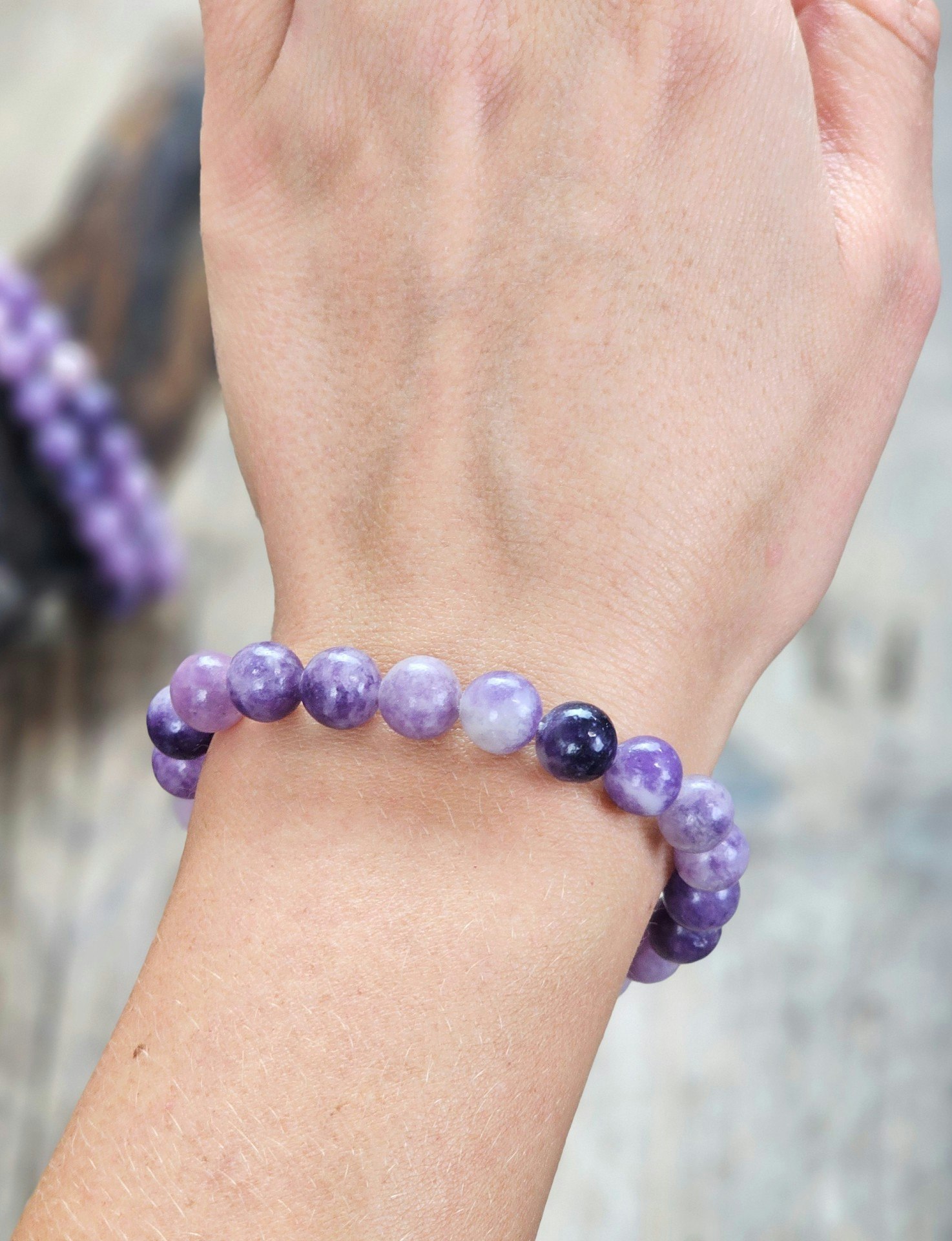 Lepidolit, armband 8mm runda pärlor
