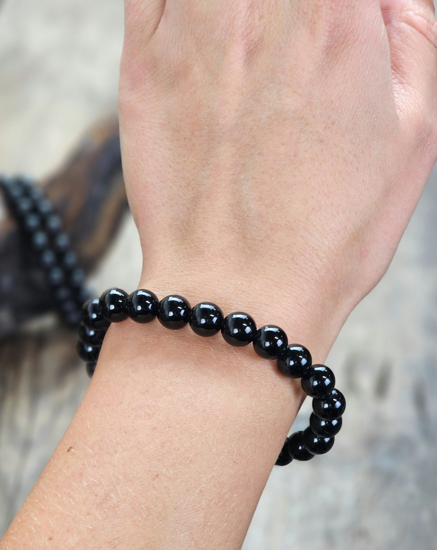 Svart Obsidian, armband 8mm runda pärlor