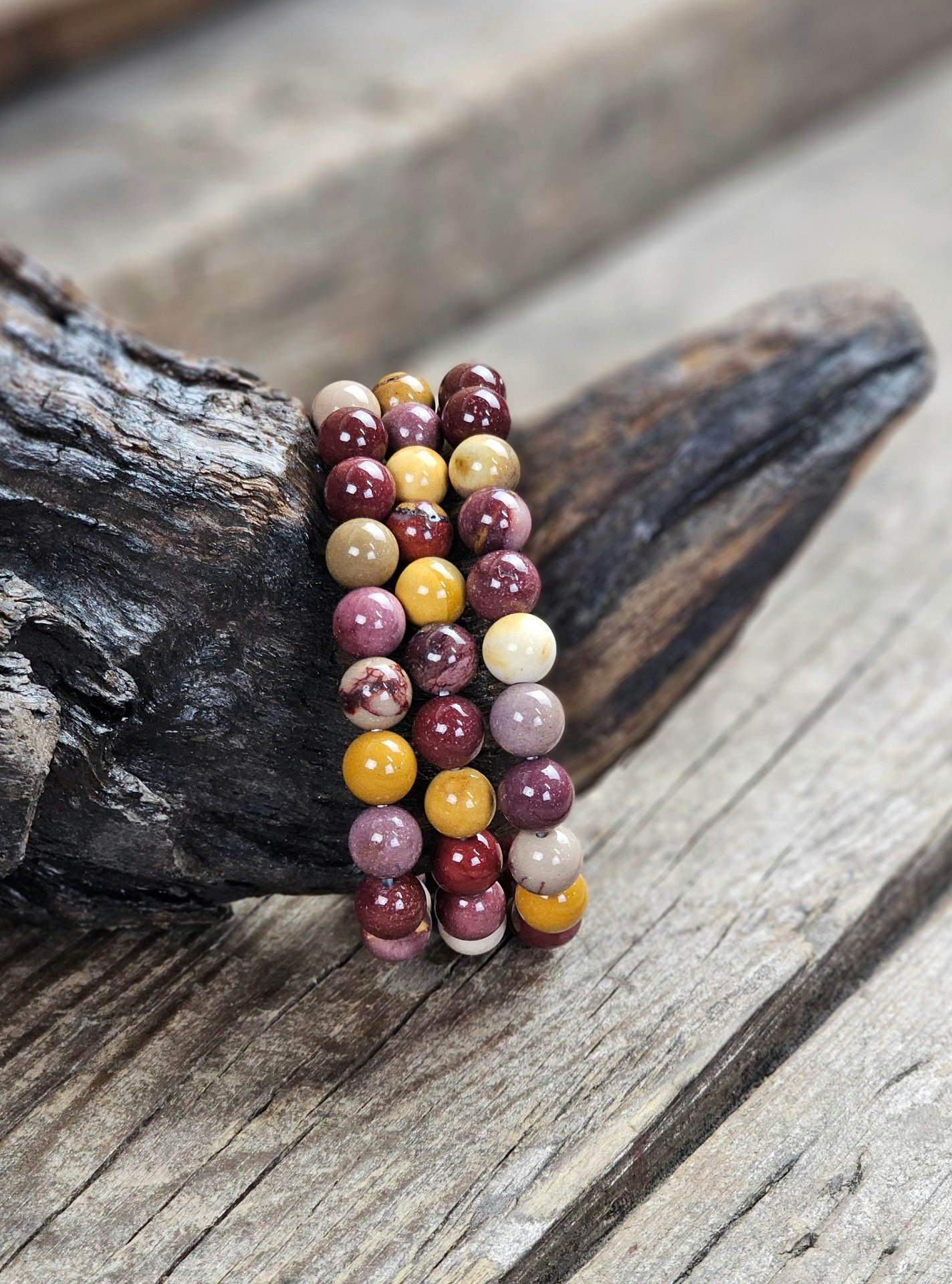 Mookaitjaspis, armband 8mm runda pärlor