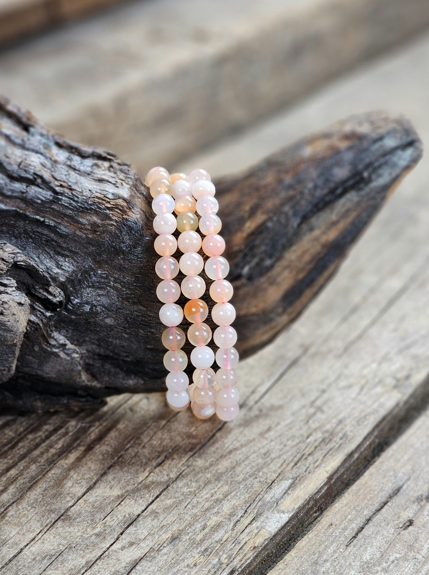 Aprikosagat, armband 6mm runda pärlor