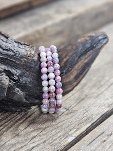 Lepidolit med Rosa Turmalin, armband 6mm runda pärlor