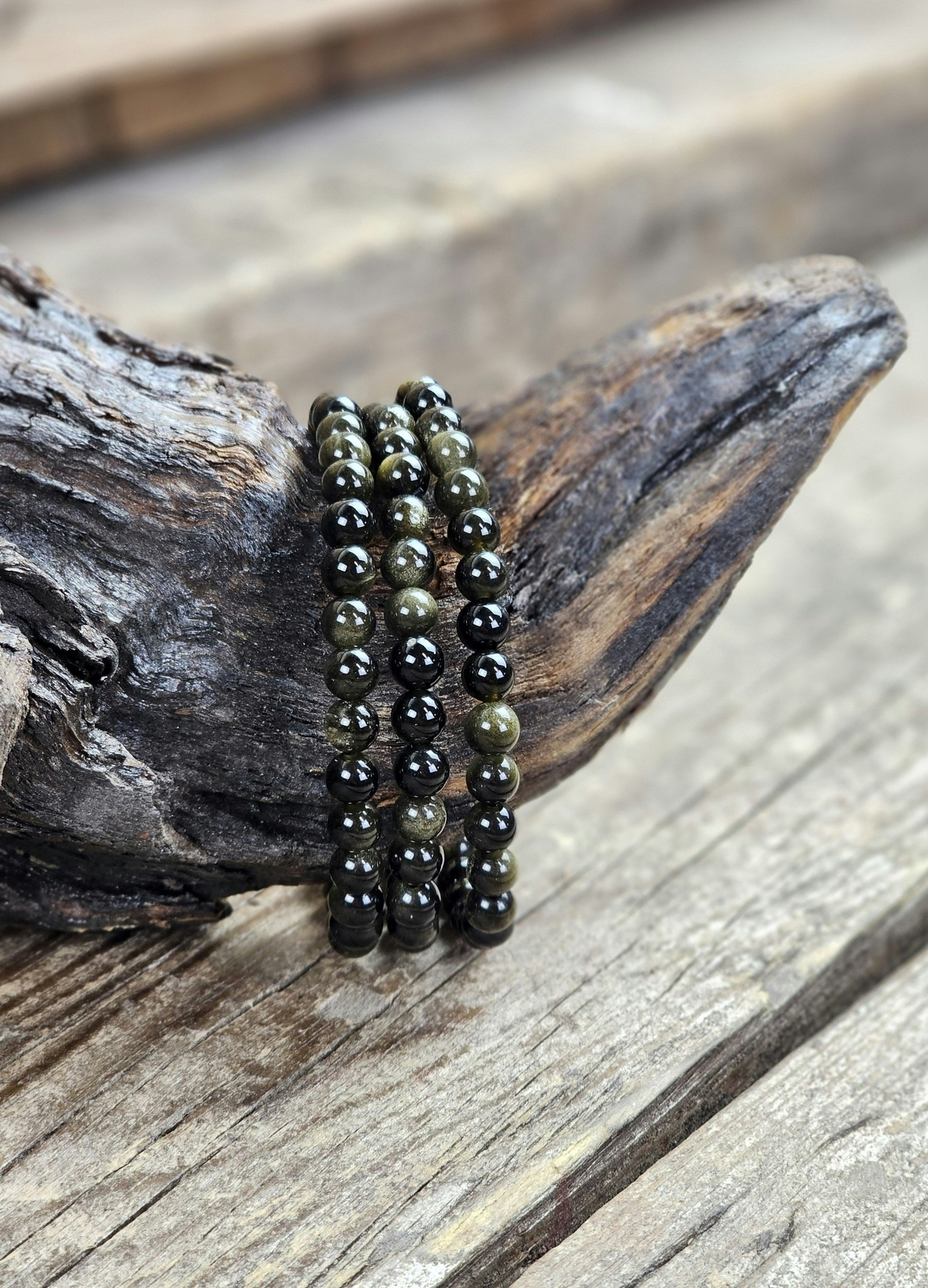 Guldobsidian, armband 6mm runda pärlor