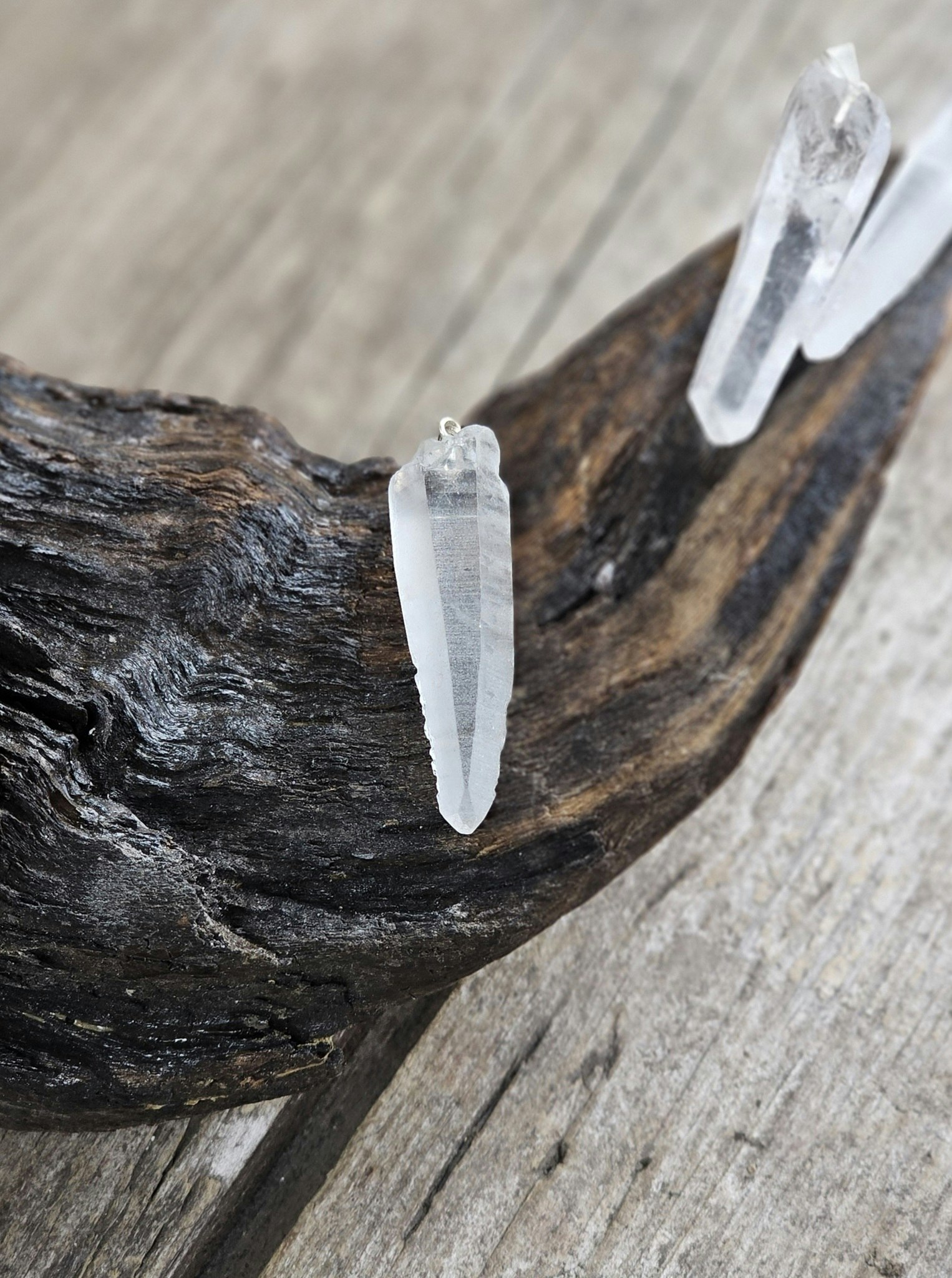 Laserspets (Lemurian Bergkristall), silverpläterat hänge
