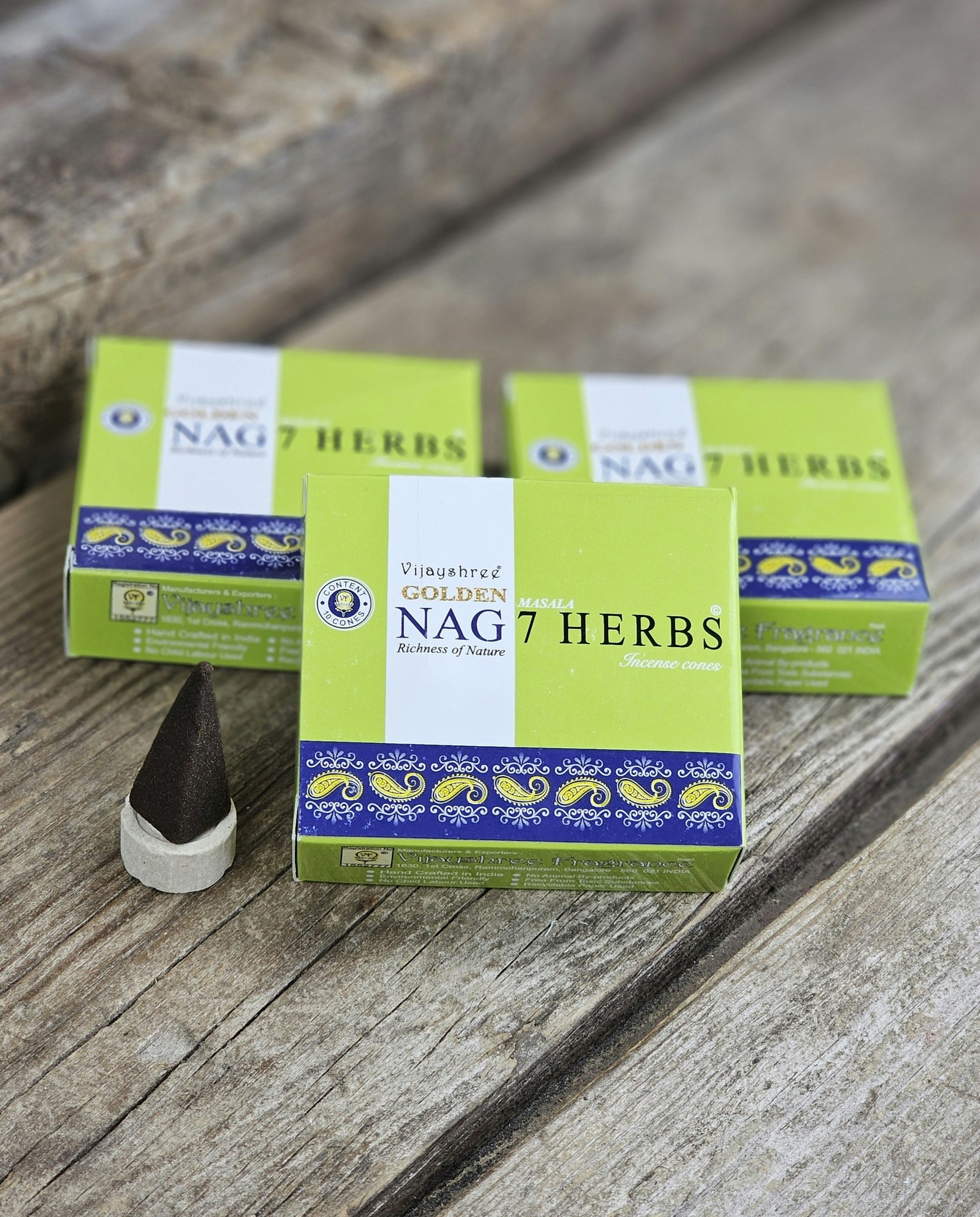 Vijayshree - Golden Nag 7 Herbs, rökelsekoner