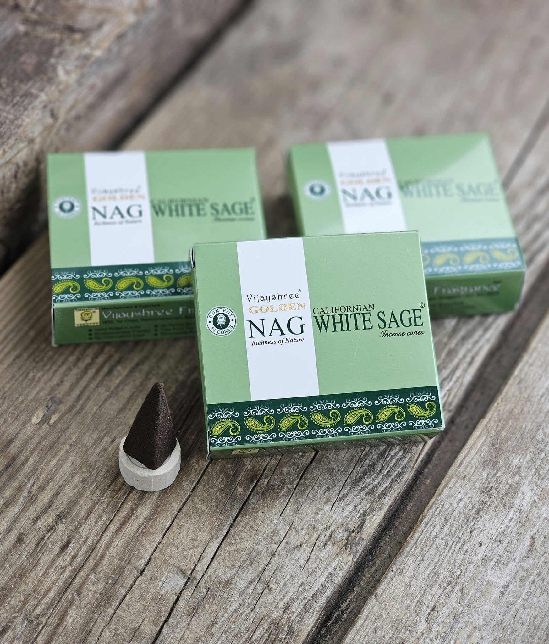 Vijayshree - Golden Nag White Sage, rökelsekoner