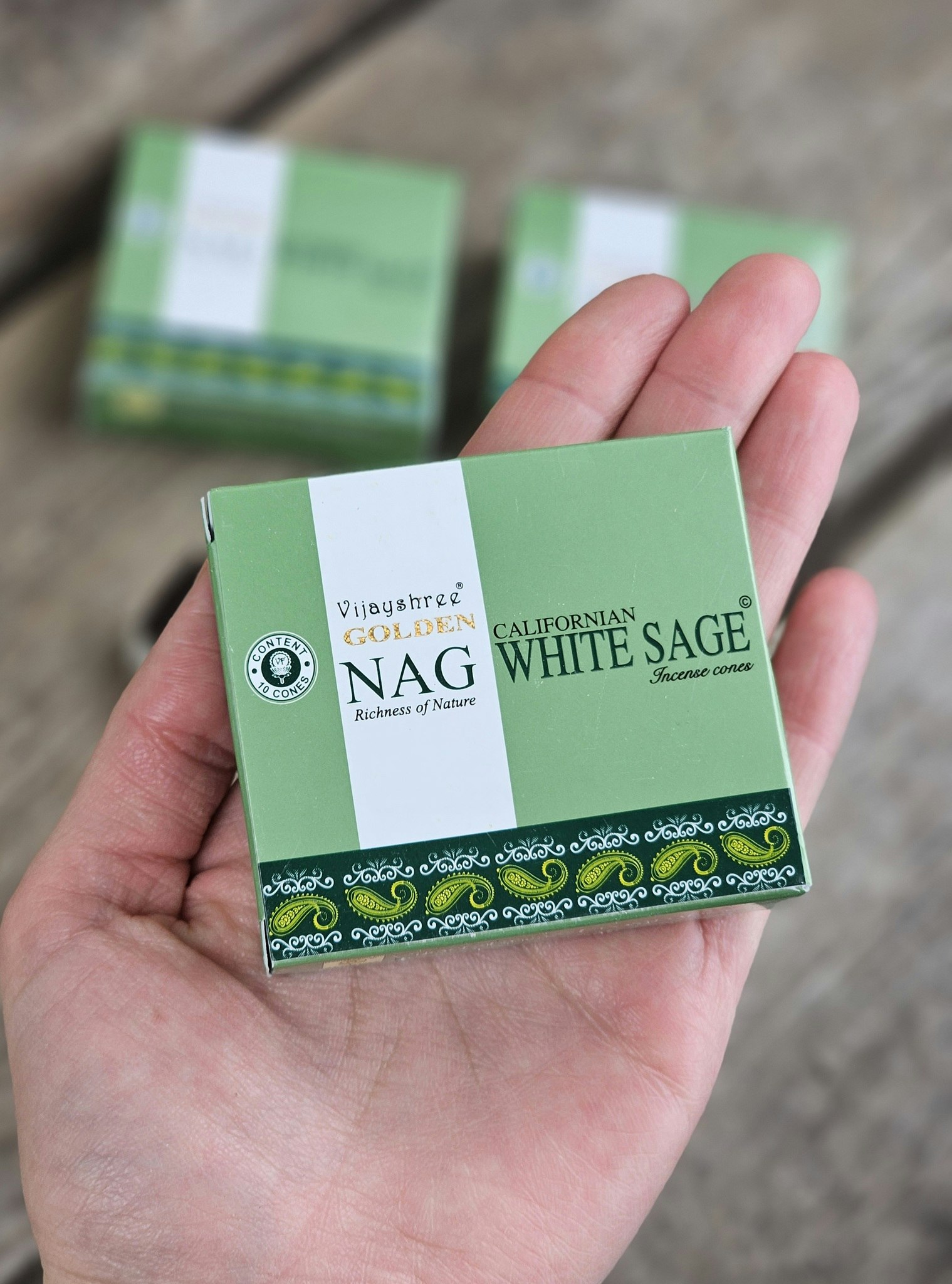 Vijayshree - Golden Nag White Sage, rökelsekoner