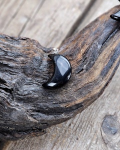 Stor Måne Svart Obsidian, silverpläterat hänge