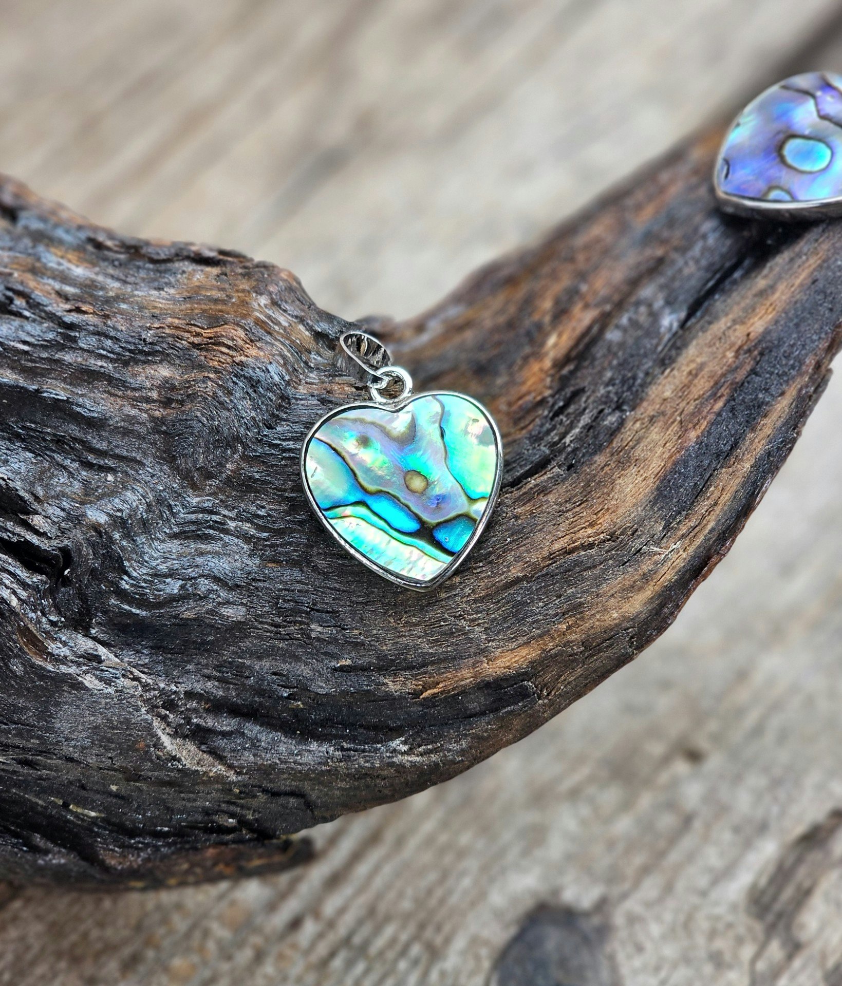 Paua Abalone hjärta, silverpläterat hänge