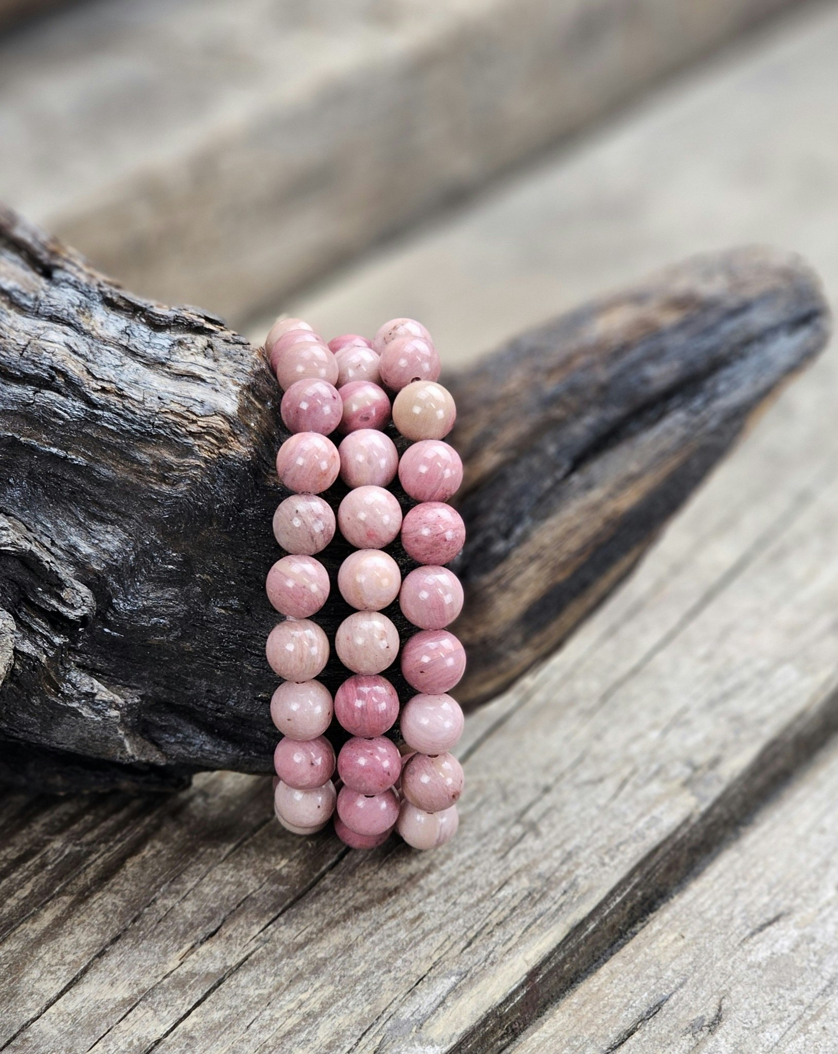 Rosa Rodonit, armband 8mm runda pärlor